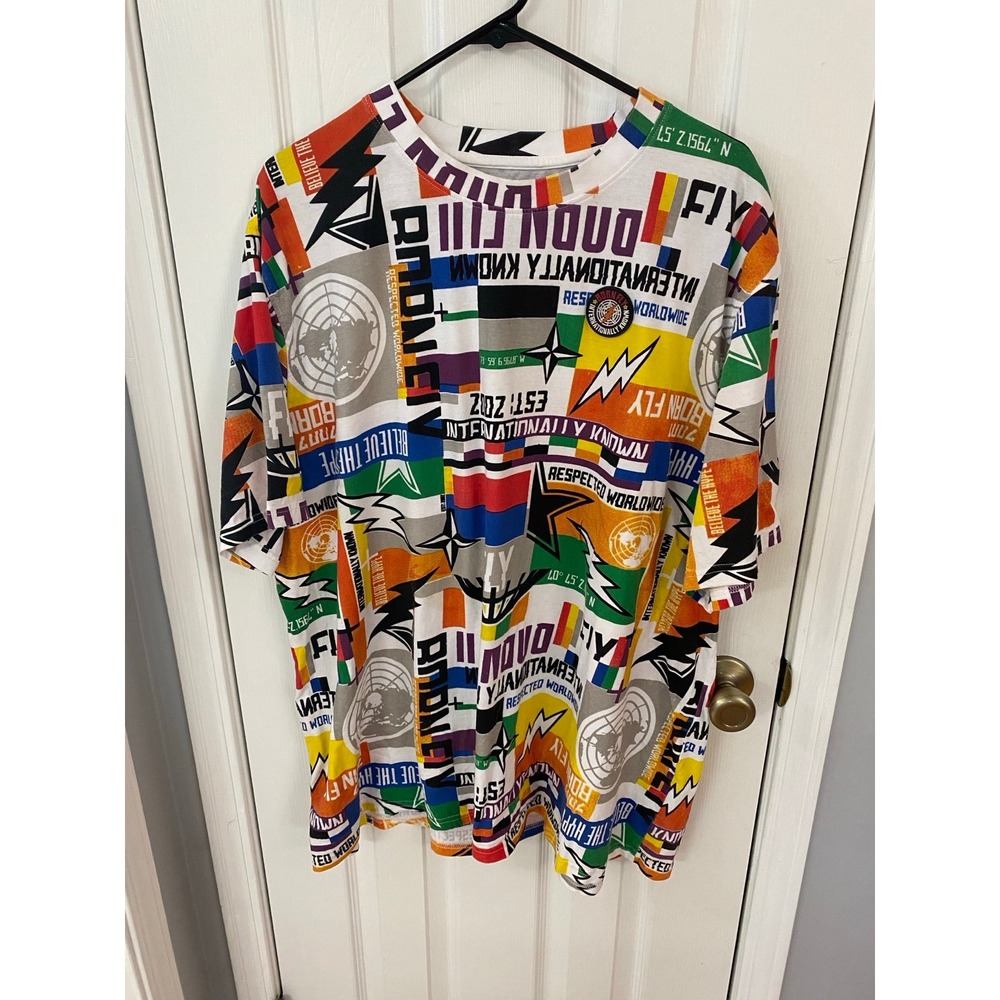 Born Fly T-Shirt Mens 3XL Multicolor All Over Print Global Flag Streetwear Tee